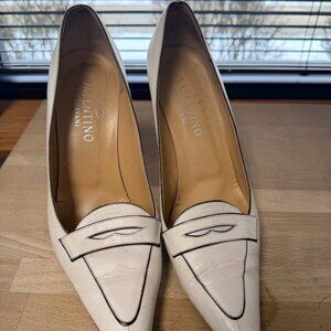 Valentino Garavani White Heeled Boots with Pointed Toe and Penny Loafer Strap